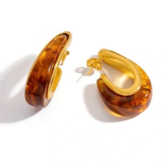 Amber Tortoiseshell Open Hoop Earrings - Picture 1 of 4